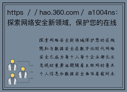 https ／／hao.360.com／ a1004ns：探索网络安全新领域，保护您的在线隐私与数据安全